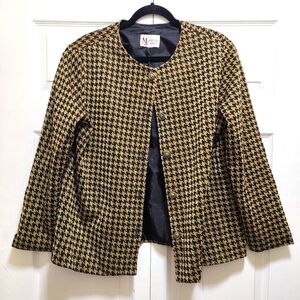 Vintage Maggie Sweet Black metallic gold‎ houndstooth 5 button Jacket